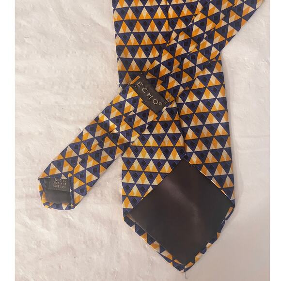 Echo Geometric Yellow & Blue Silk Tie Made in Italy Necktie - Picture 7 of 11